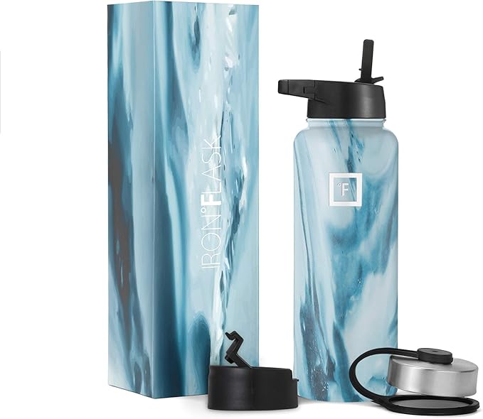 IRON °FLASK Sports Water Bottle - 40 Oz 3 Lids (Straw Lid), Leak Proof - Stainless Steel Gym & Sport Bottles for Men, Women & Kids - Double Walled, Insulated Thermos, Metal Canteen
