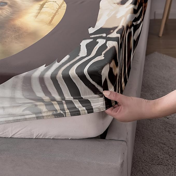 AILONEN Cute Bear Twin Fitted Sheet Set for Girls Boys, Bear Paw Sheet Leopard Print Fitted Sheet with 2 Pillowcases,3 Pieces Rustic Vintage Bear Bed Sheet Set