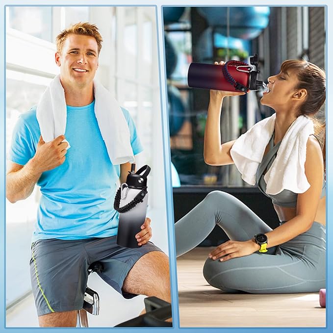 Metal Water Bottle 32 oz - Insulated Water Bottles Keep Cold 48H Hot 24H, Large Waterbottle with Strap, Straw & Spout Lid, Protective Boot, Wide Mouth Stainless Steel Thermo Jug Flask Sport Office