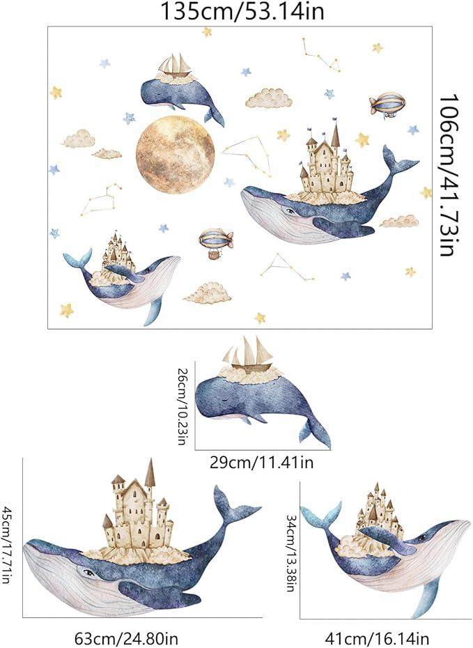 Ocean & Space Whale Wall Sticker - Colorful Watercolor Art, Easy to Apply