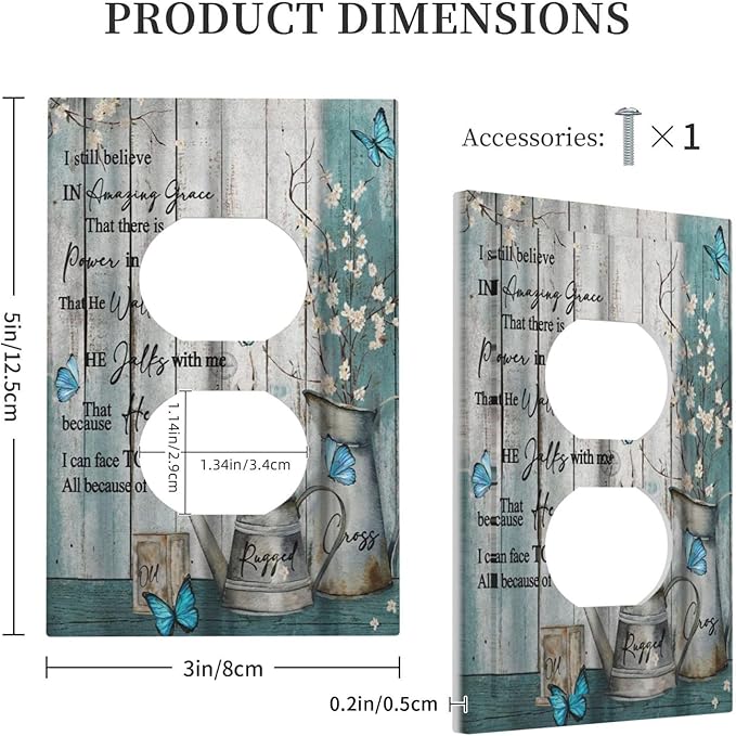 Vintage Teal Butterfly Inspirational Quotes Wood Plank Single Duplex Wall Plate Covers Light Switch Cover 1 Gang Outlet Plate Decorative Switchplate Covers Electrical Faceplate for Farmhouse Bedroom