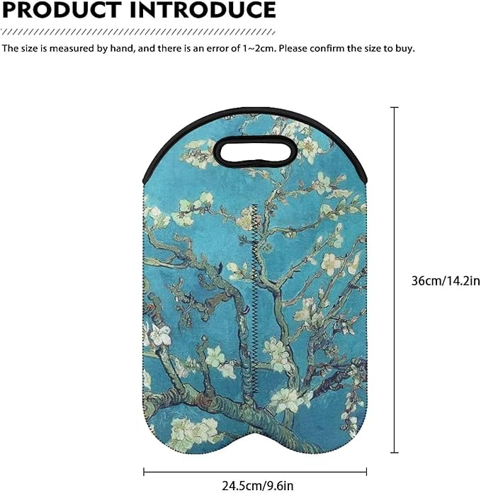doginthehole Almond Blossom Wine Bag 2 Bottle Wine Carrier Case Reusable Wine Bottle Tote Neoprene Wine Bottle Protective Sleeve Portable Wine Carrying Bag with Handle