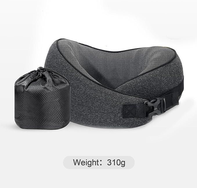 PORTHOLIC 2024 Upgraded Travel Neck Pillow with Buckle,100% Pure Memory Foam Travel Neck Pillow for Airplane Travel Flight Headrest Sleep, Portable Plane Accessories (Black)