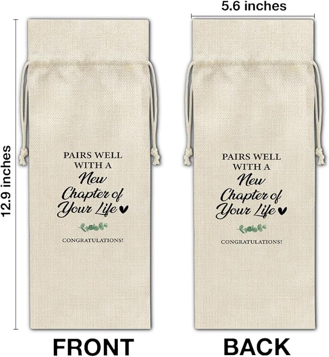 HOIJAUMAI New Chapter Wine Bag, New Job Gift for Women Men, Going Away Gifts for Coworker Colleague Friends, Pairs Well with a New Chapter of Your Life Burlap Drawstring Wine Bag