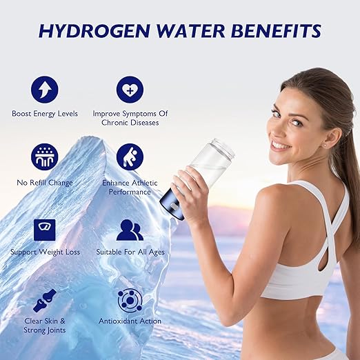 Hydrogen Water Bottle - Rechargeable High Concentration Hydrogen Generator, Portable Design, Food-Grade Materials, Easy to Use and Clean, 420ml,Blue Cover