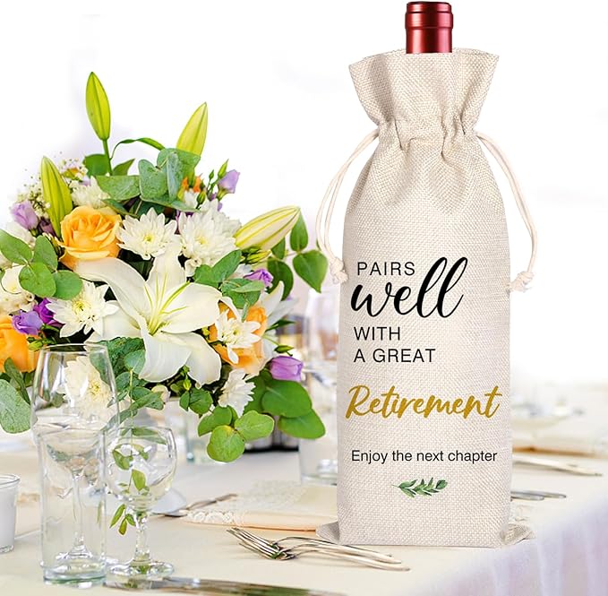 Retirement Gift Wine Bag,Best Retirement Gifts Farewell Leaving Gifts for Teacher Coworker Friend Colleagues Nurse Boss Retirees Work,Pairs Well With A Great Retirement 11WB68