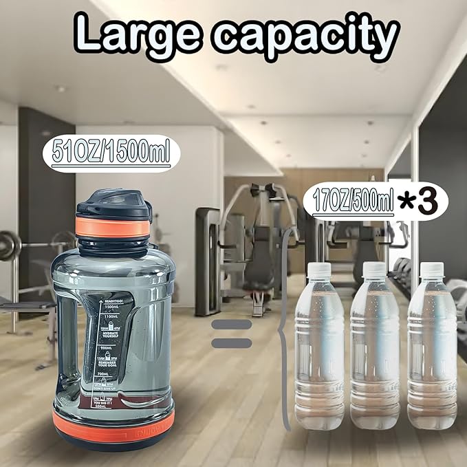 Sports Water Bottle, 50 Oz/1500mL, Leak Proof BPA Free Travel Outdoor For Men Women (Black)