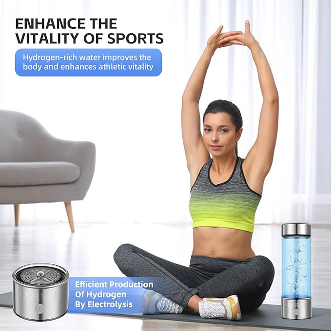 Hydrogen Water Bottle 2024 4th Generation 1600+PPB Hydrogen Water Generator with SPE PEM Technology, 14.5OZ 3min Quick Electrolysis, Water Ionizer, Includes Charging Adapter& Cable.