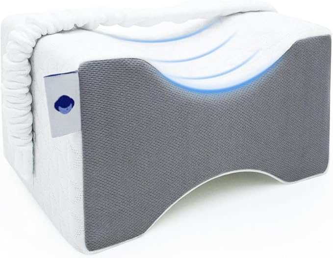 Knee Pillow for Side Sleepers,Knee Pillow,Leg Pillow for Side Sleeping,Memory Foam Support Ergonomic Pillow with Cover and Adjustable Straps,Smooth Spine Alignment Pillow,White/Gray