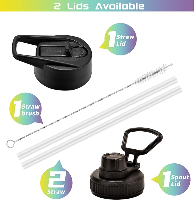 Farsea Insulated Water Bottle with Straw Lid & Spout Lid & Paracord Handle, Stainless Steel Water Bottle Wide Mouth, Double Wall Sweat-Proof BPA-Free, 32 oz, Dawn