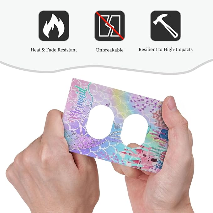 Silvery Glitter Cute Mermaid Tail Fantasy Castle Single Duplex Wall Plate Covers Light Switch Cover 1 Gang Outlet Plate Decorative Switchplate Covers Electrical Faceplate for Kidroom Nursery Decor