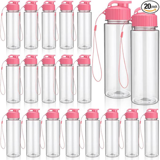 Mifoci 20 Pieces Water Bottle Bulk Plastic Water Bottles Bulk Gym Sports Adults Reusable Large Water Bottles with Leak Proof Flip Top for Party Outdoor(17 oz,Rose Red)