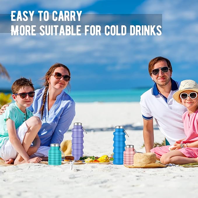 Lallisa 8 Pcs Collapsible Water Bottle Reusable Silicone Foldable Water Bottles 17 oz Portable Lightweight Sports Water Bottle with Carabiner for Gym Hiking Camping Travel (Fresh Colors)