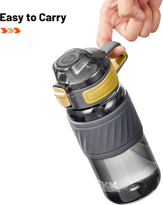 TKK 15oz Sports Water Bottles with Removable Straw Durable BPA Free Tritan Bottles Leak-Proof Water Bottles for School, Fitness, Gym, Outdoor, Grey