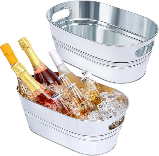 Ice Buckets for Parties 2 Pcs 3 Gallon Galvanized Beverage Metal Tub Champagne Drink Wine Large Ice Bucket for Cocktail Mimosa Bar Supplies