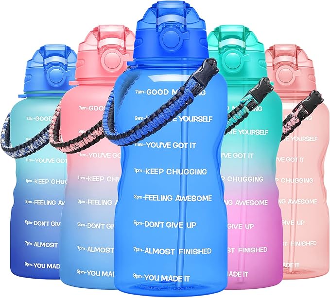 Water Bottles 1 / Half Gallon with Time Marker and Straw, Large Fitness Sports Motivational Bottle, Wide Mouth Leakproof and BPA Free for Travel, Gym,office,school