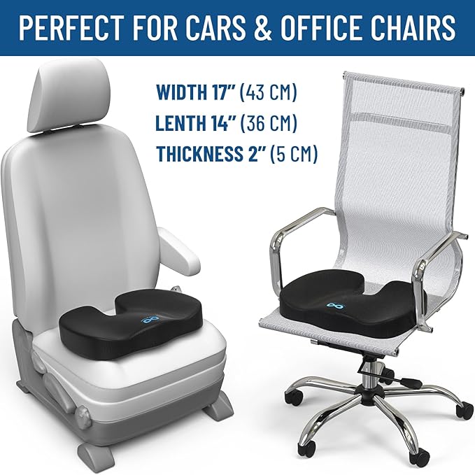Everlasting Comfort Gel Infused Lumbar Support Pillow & Seat Cushion for Car Combo - Car Seat Cushions for Driving, Work - Ergonomically Designed to Target Sciatica Pain, Back Pain, Tailbone Pain