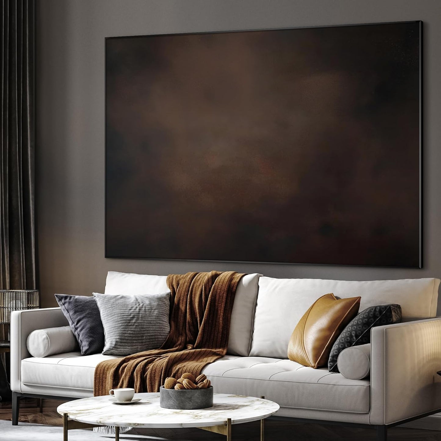 SIGNWIN 60"x72" Extra Large Framed Wall Art Dark Brown Abstract Moody Illustration for Home Living Room Bedroom Decor (Frame Assembly Required)