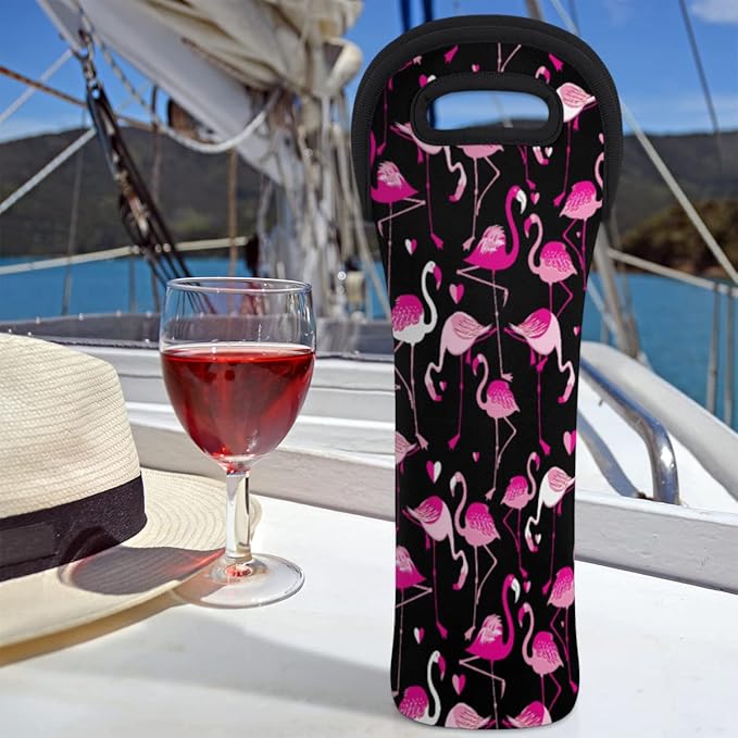 Flamingo Illustration Wine Tote Bag Neoprene Wine Bags Carrire for Party Travel Restaurant Wine Accessories Gifts for Wine Lover