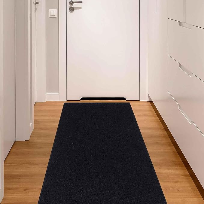 Machine Washable Modern Solid Design Non-Slip Rubberback 2x6 Traditional Runner Rug for Hallway, Kitchen, Bedroom, Living Room, 2'2" x 6', Black