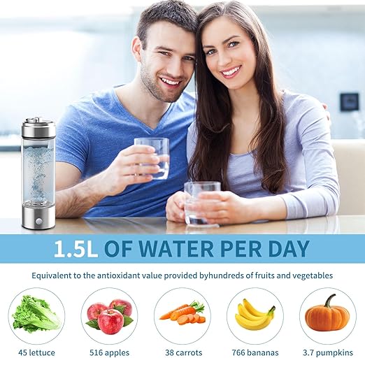 Papijojo Hydrogen Water Bottles,Hydrohealth Hydrogen Water Bottle,Hydrogen Water Bottle Generator with SPE PEM Technology,Hydrogen Water Ionizer Improve Water in 3 Min (Silver)