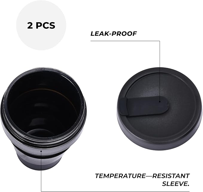 HYDRATE Collapsible Cups for Traveling - 13.5oz Black Reusable Cup, Microwave & Dishwasher Safe - Enjoy Hot or Cold Beverages Anywhere, Anytime with this Convenient, Travel Coffee or Tea Mug with Lid