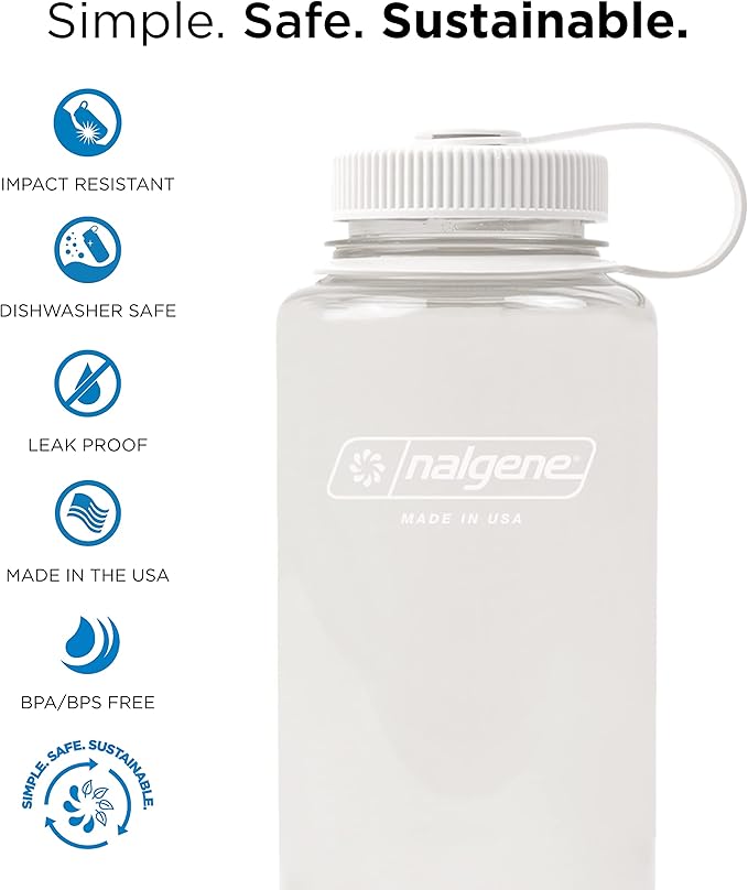 Nalgene Monochrome BPA-Free Recycled Reusable Water Bottle for Backpacking, Hiking, Gym - 32 oz Shatterproof, Cotton