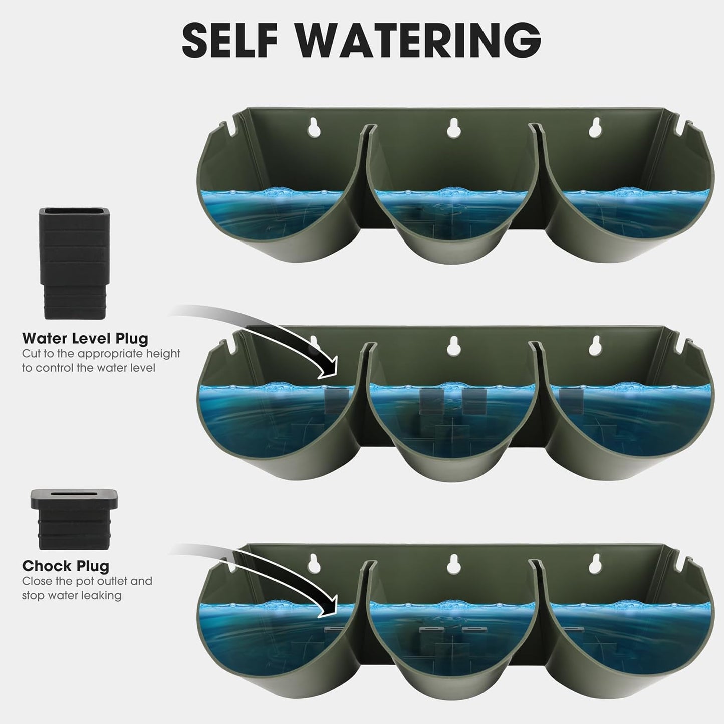 Worth Garden Upgraded 12 Sets (36-Pocket) Self Watering Stackable Vertical Planters - Wall Mounted Plastic Plant Grow Pots fr Strawberries Flowers Herbs - Indoor Outdoor Green Wall Decoration (Green)