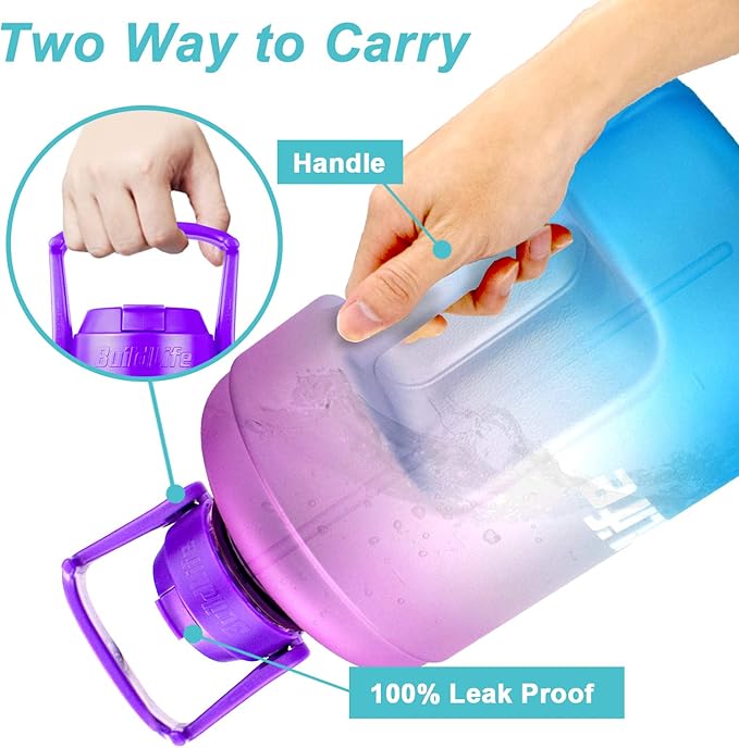 QuiFit Half Gallon Water Bottle - with Straw & Motivational Time Marker Leak-Proof BPA Free Reusable Gym Sports Outdoor Large(73OZ) Capacity Water Jug(Purple/Blue Gradient,Half Gallon)