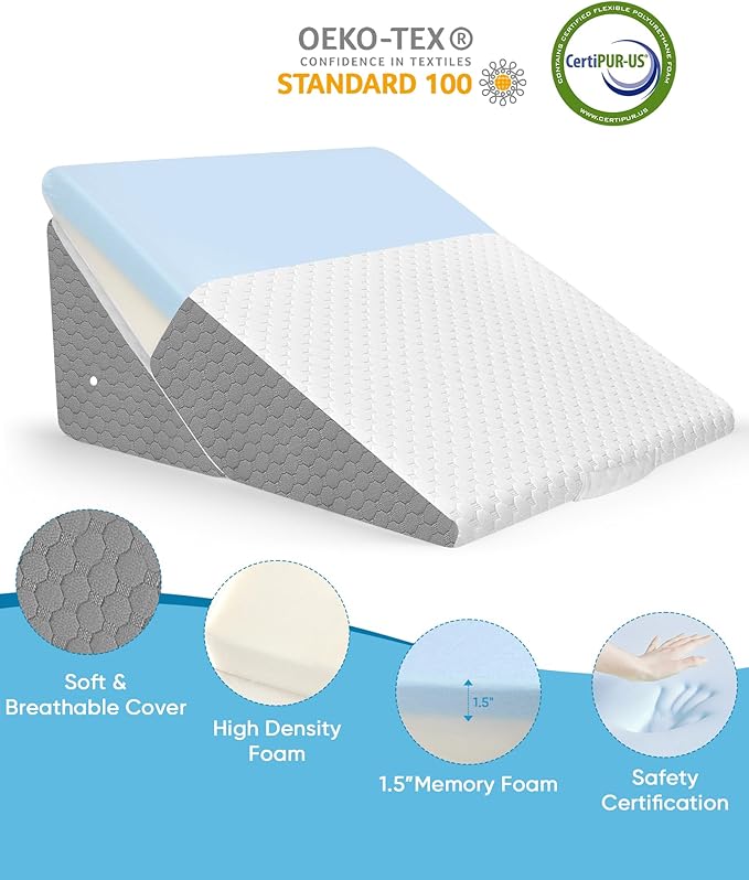 Forias Wedge Pillows Set for Sleeping Bed Wedge Pillow for After Surgery 9&12 Inch Adjustable Triangle Pillow Wedge with Premium Half-Moon Memory Foam Bolster Pillow for Acid Reflux Gerd Snoring