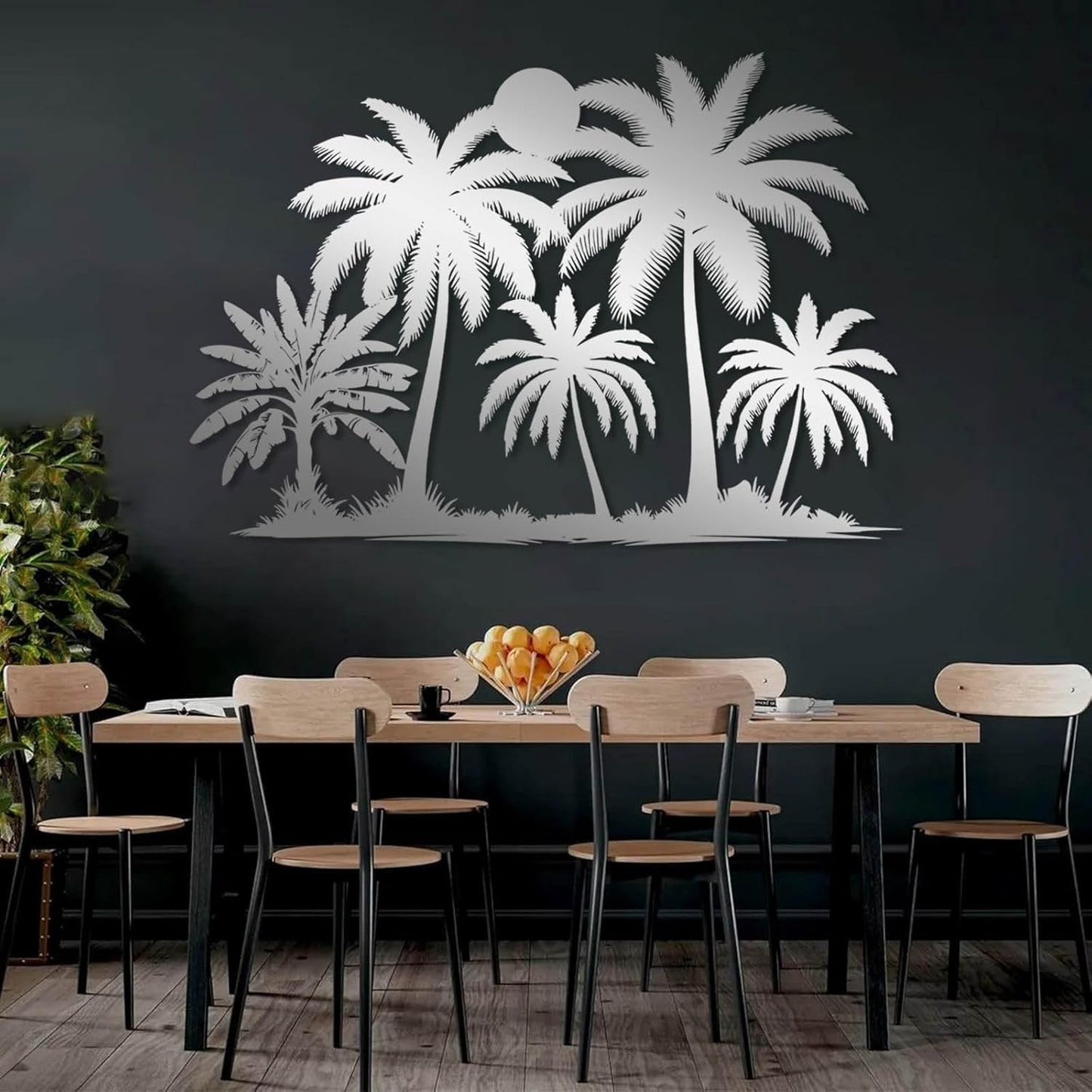 Tuglona Metal Palm Tree with Sunset Wall Decor, Tropical Palm Tree Metal Wall Art, Tropical Wall Decor, Sun Wall Art, Beach Wall Decoration, Coastal Trees Wall Hanging (Black, 35"x25"/90x62cm)