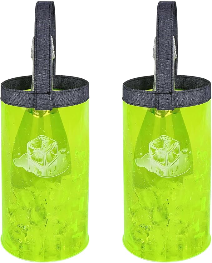Ice Bag Collapsible wine Cooler Bag, Ice wine Bag Collapsible Clear wine Cooler Bag PVC wine Pouch Bags, for Party, Camping, Picnic, Chilled Champagne, White Wine, Beer (Fluorescent green)