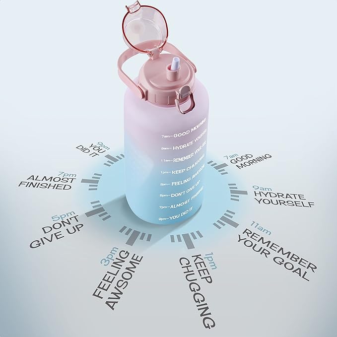 Motivational Water Bottle with Straw & Handle,One Gallon Water Bottle 128 oz/3.8L,Reusable Water Jug, Achieve All-Day Hydration SpillProof, BPA FREE