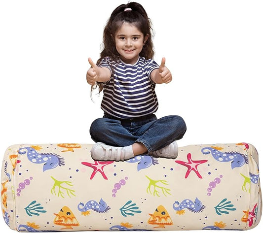 Stuffed Animal Bean Bag Storage Chair for Kids Cover Only (No Filler), Organize, Sit, Play & Boxing, 100% Cotton Canvas Washable, Ultra Soft Cylinder Long Vertical Zipper Best Gift for Child