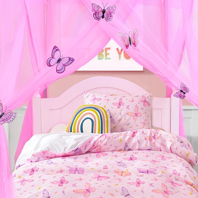 South to East Princess Canopy Bed Curtains for Girls Kids Bed Canopy for Girls 4 Post Bed Curtains Princess Bed Canopy for Girls Room Decor Twin Size Pink, 79" * 39" * 75"