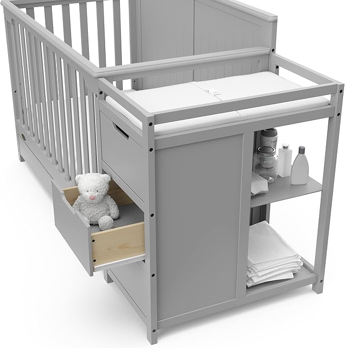 Graco Hadley 5-in-1 Convertible Crib and Changer with Drawer (Pebble Gray) – Crib and Changing-Table Combo with Drawer, Includes Changing Pad, Converts to Toddler Bed, Daybed and Full-Size Bed
