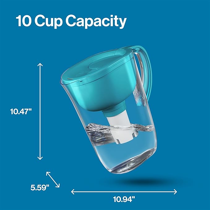 Brita Large Water Filter Pitcher for Tap and Drinking Water with SmartLight Filter Change Indicator, Includes 1 Standard Filter, BPA-Free, Lasts 2 Months, 10-Cup Capacity, Teal