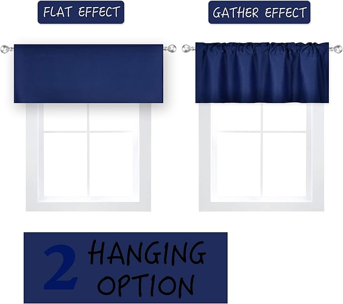 Navy Blue Valance for Windows Solid Blackout Rod Pocket Short Curtain Valance for Kitchen Bathroom 42x18 Inch 1 Panel