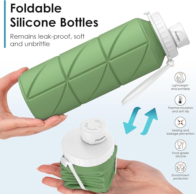 Collapsible Water Bottle Foldable Silicone Travel Water Bottle Leakproof Flexible BPA Free Portable,Folding Water Bottle Lightweight for Camping, Hiking,Sports Water Bottles Travel 23oz
