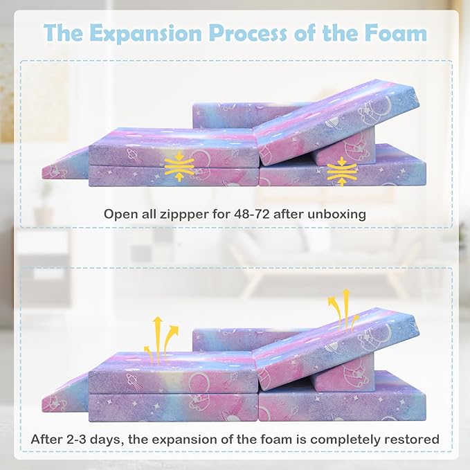 Kids Couch, 12PCS Modular Kids Play Couch with Blanket, Kids Sofa Couch with Glow Effects for Playroom & Indoor, Convertible Toddler Couch for Girls and Boys