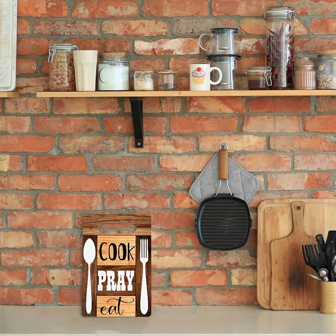 Farmhouse Kitchen Decor, Kitchen Signs Wall Decor, Wall Decor for Kitchen, Kitchen Decorations, Kitchen Door Wall Hanging Decor, Cook Pray Eat Wood Sign 8 x 12 Inch