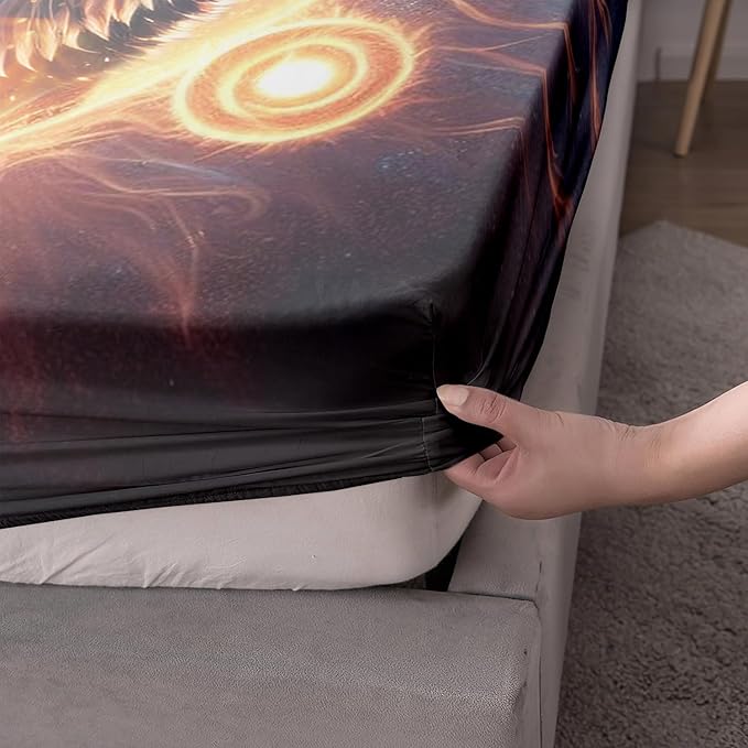 AILONEN Boys Wolf Fitted Sheet Set Queen Wolf Bed Sheet Set, Wildlife Animal Theme Fitted Sheet with 2 Pillowcases,3 Pieces Ice and Fire Light Wolves Print Fitted Sheet Set