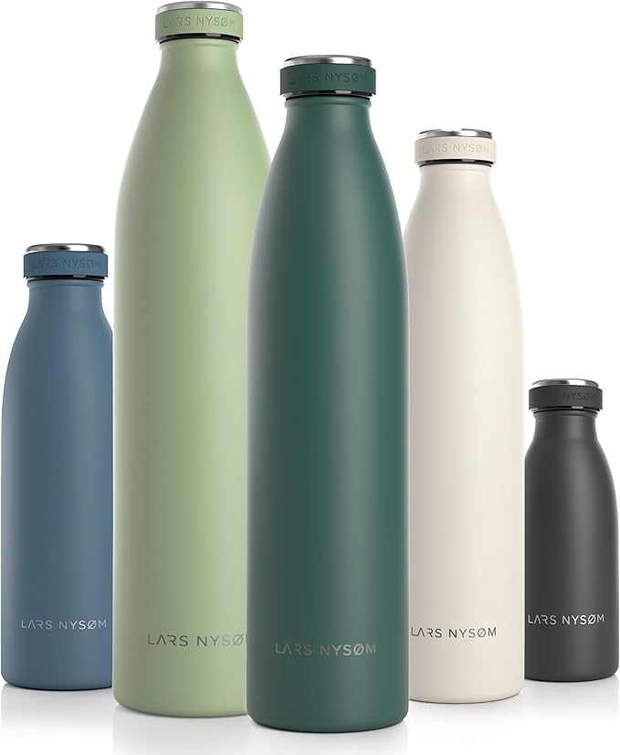LARS NYSØM Stainless Steel Insulated Water Bottle 12oz 17oz 25oz 34oz 51oz | BPA-free Insulated Thermo Flask for Hot and Cold Beverages | Leakproof Drinking Bottle (Bayberry, 34oz)