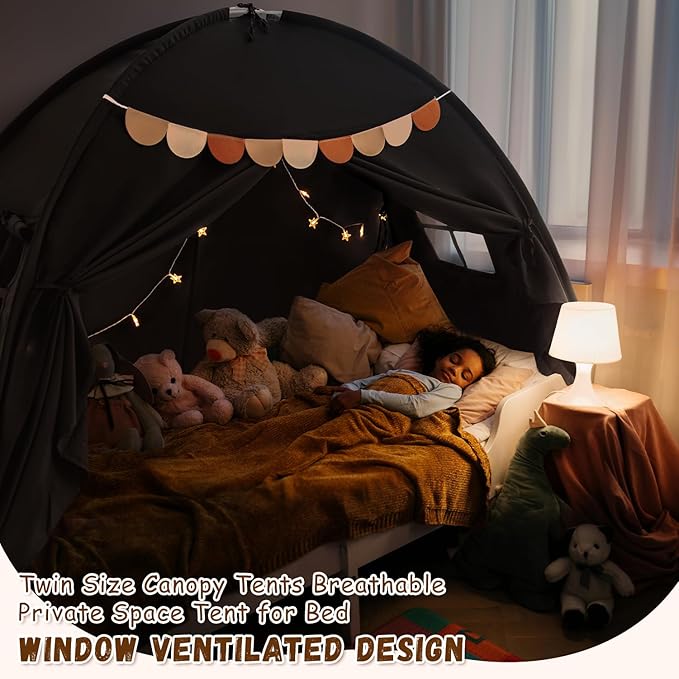 Twin Size Bed Canopy Bed Tents Dream Tent on Bed Privacy Space Blackout Sleeping Tents Indoor Breathable Portable Cottage Drafty Room Floor Bed Tents (Black)