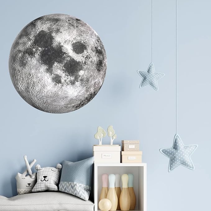 Moon Wall Stickers, Full Moon Universe Space Wall Sticker, Large Size Planet Wall Decal, Space Wall Decor for Bedroom Classroom Playroom Nursery Birthday Gift Idea