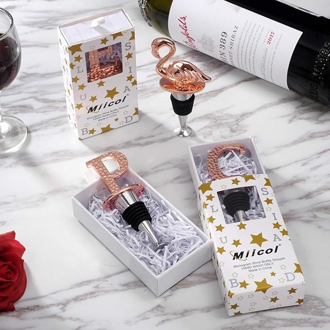 Miicol Wine Bottle Stopper, Prosecco Stopper, Rose Gold Wine Stopper, Personalised Champagne Stopper, Initial Wine Stopper, Funny Prosecco Gift, Wine Lovers Gift, Letter P