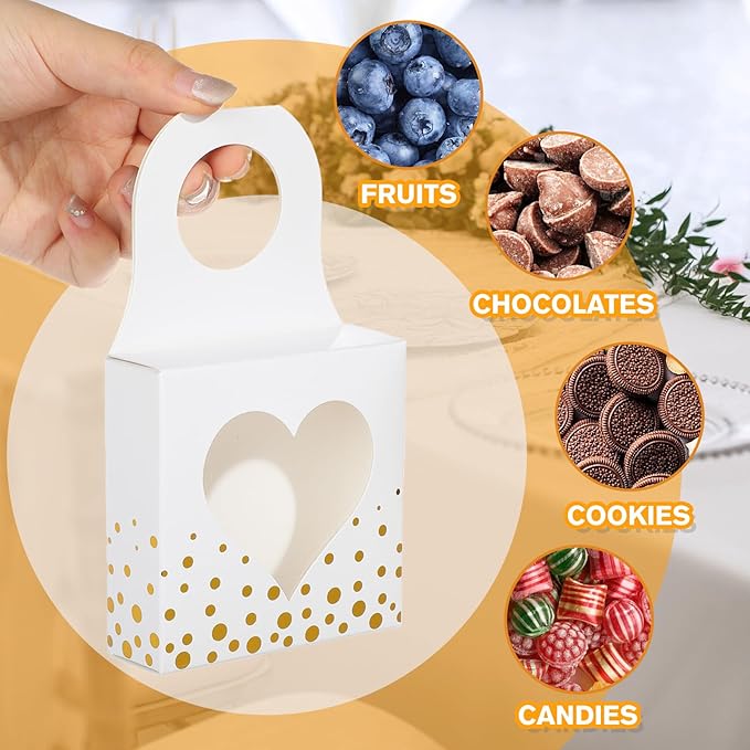 ISKYBOB 25 Pieces Wine Bottle Box with Window, Gold Foil Wine Boxes for Gifts Hanging Wine Bottle Gift Box Foldable Wine Bottle Hanger Favor Box for Holding Candy Truffles Chocolate Cookies (White)