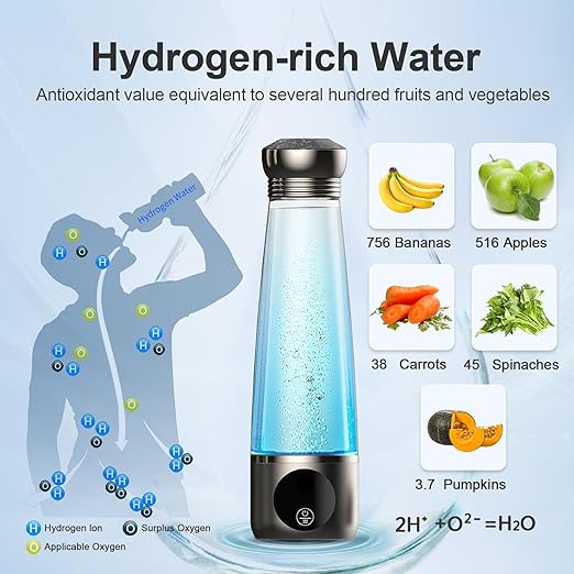 Hydrogen Water Bottle 3000ppb Dupont Membrane Ionized Water Bottle Hydrogen Cup PEM/SPE Technology Purification Vent Rechargeable Hydrogen Water Generator for Home Office Travel