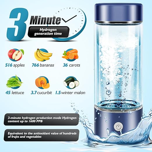 Hydrogen Water Bottle,Hydrogen Water Bottles Generator, Built-in Hydrogen Water Machine Quickly Produces Hydrogen to add to Hydrogen Tanks,Blue
