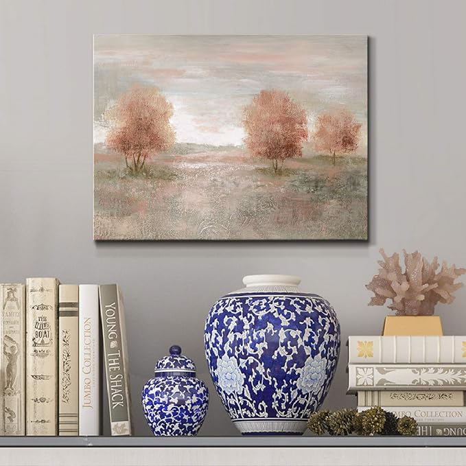 Renditions Gallery Canvas Nature Wall Art Modern Paintings Decorations Autumnal Peach Leaves Abstract Romantic Artwork Wall Hanging Prints for Bedroom Office Kitchen - 8"x12" LT33